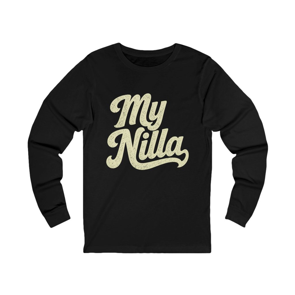 My Nilla Long Sleeve Tee – Cream Print – Black – product mockup