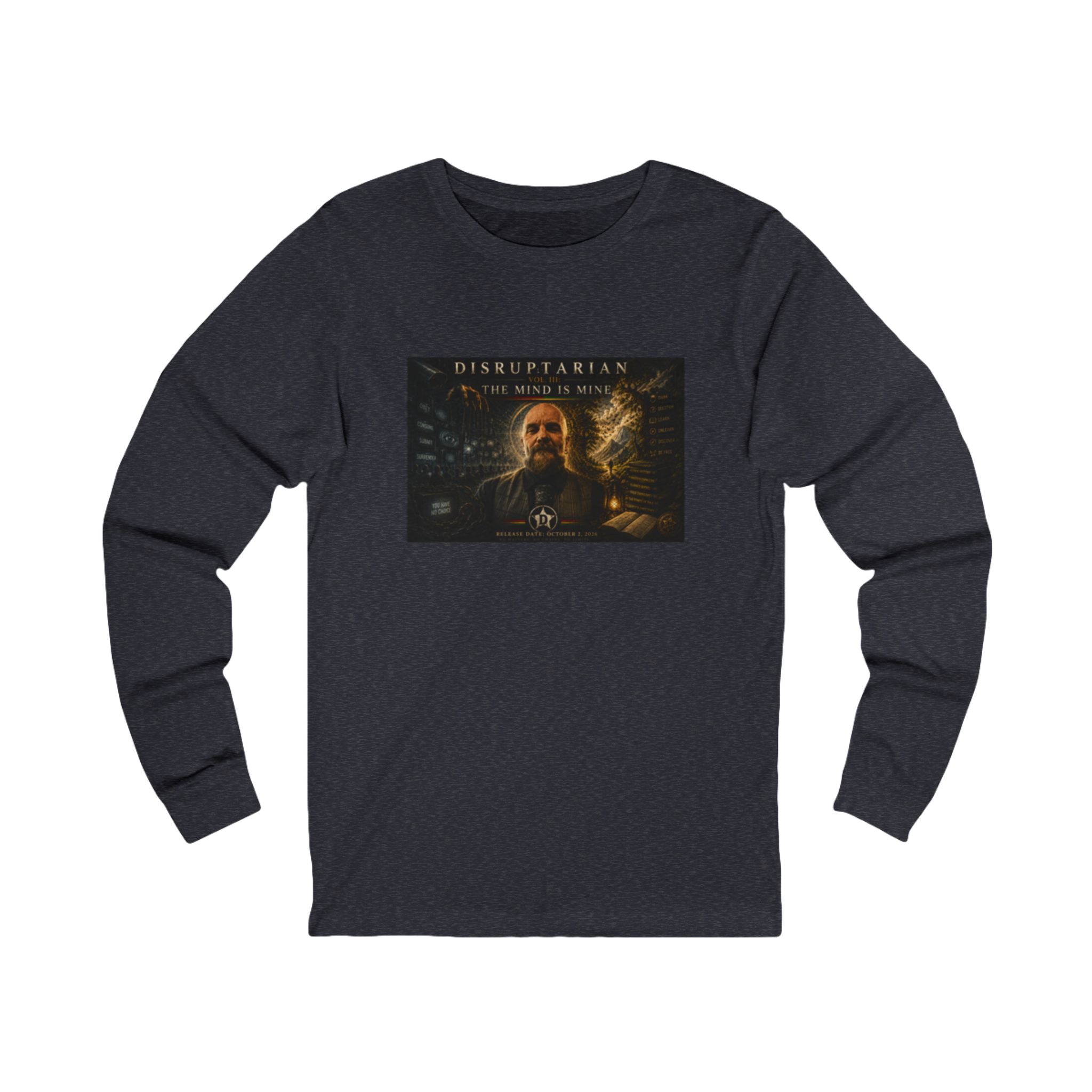 The Mind Is Mine Long Sleeve Tee – Heather Navy mockup