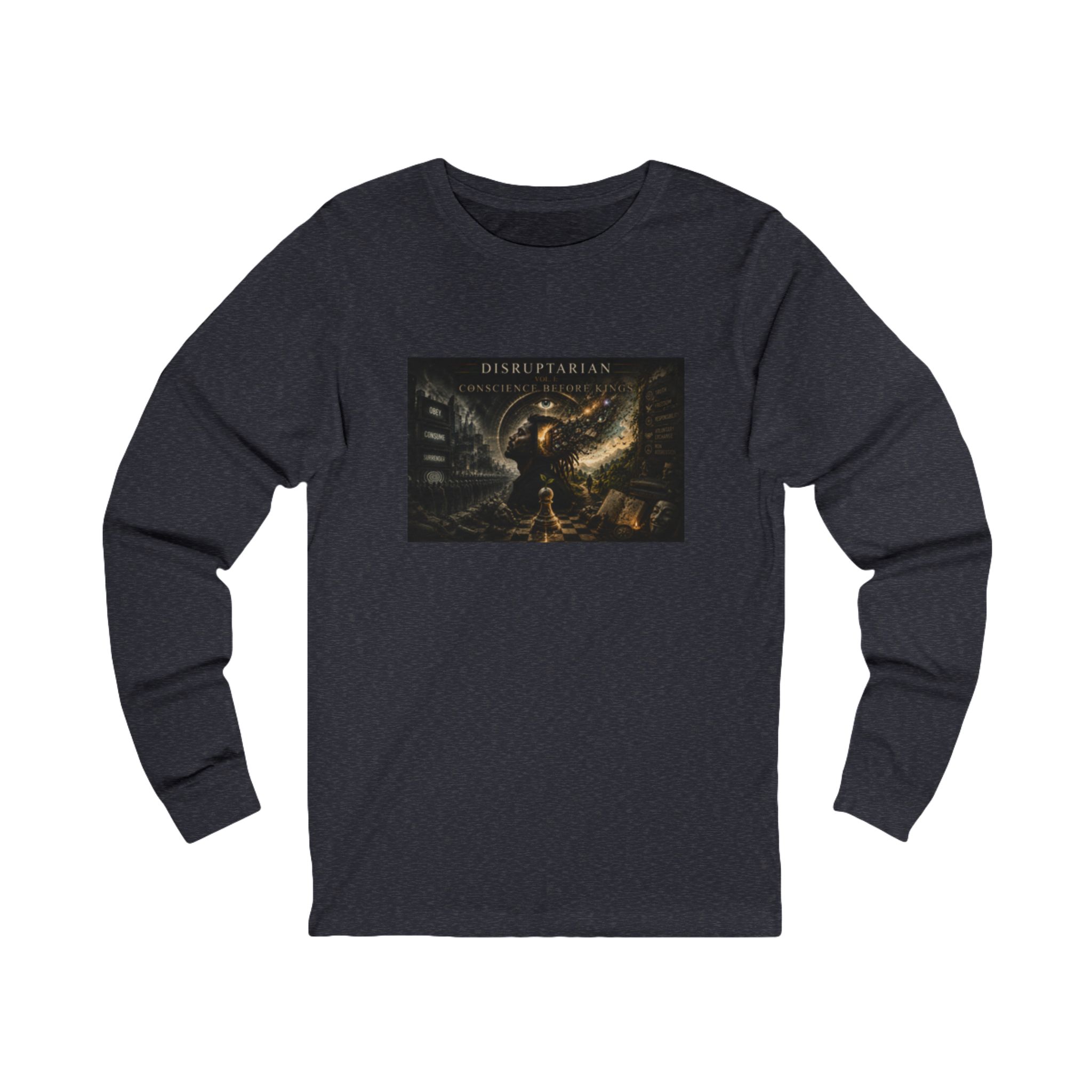 Conscience Before Kings Long Sleeve Tee – Heather Navy mockup