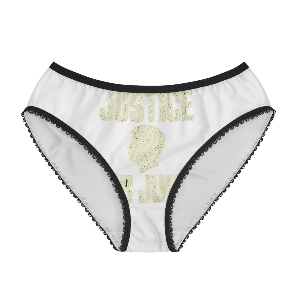 Justice for Juicy Panties – Cream Print – White / Black Trim – product mockup