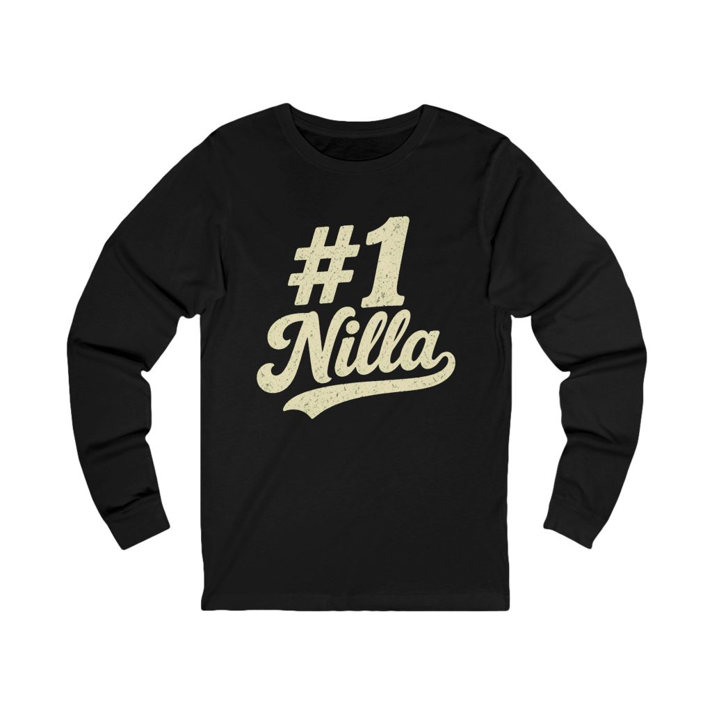 #1 Nilla Long Sleeve Tee – Cream Print – Black – product mockup