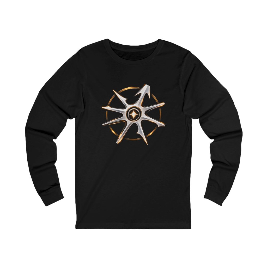 Disruptarian Compass Long Sleeve Tee – Cream Print – Black – product mockup