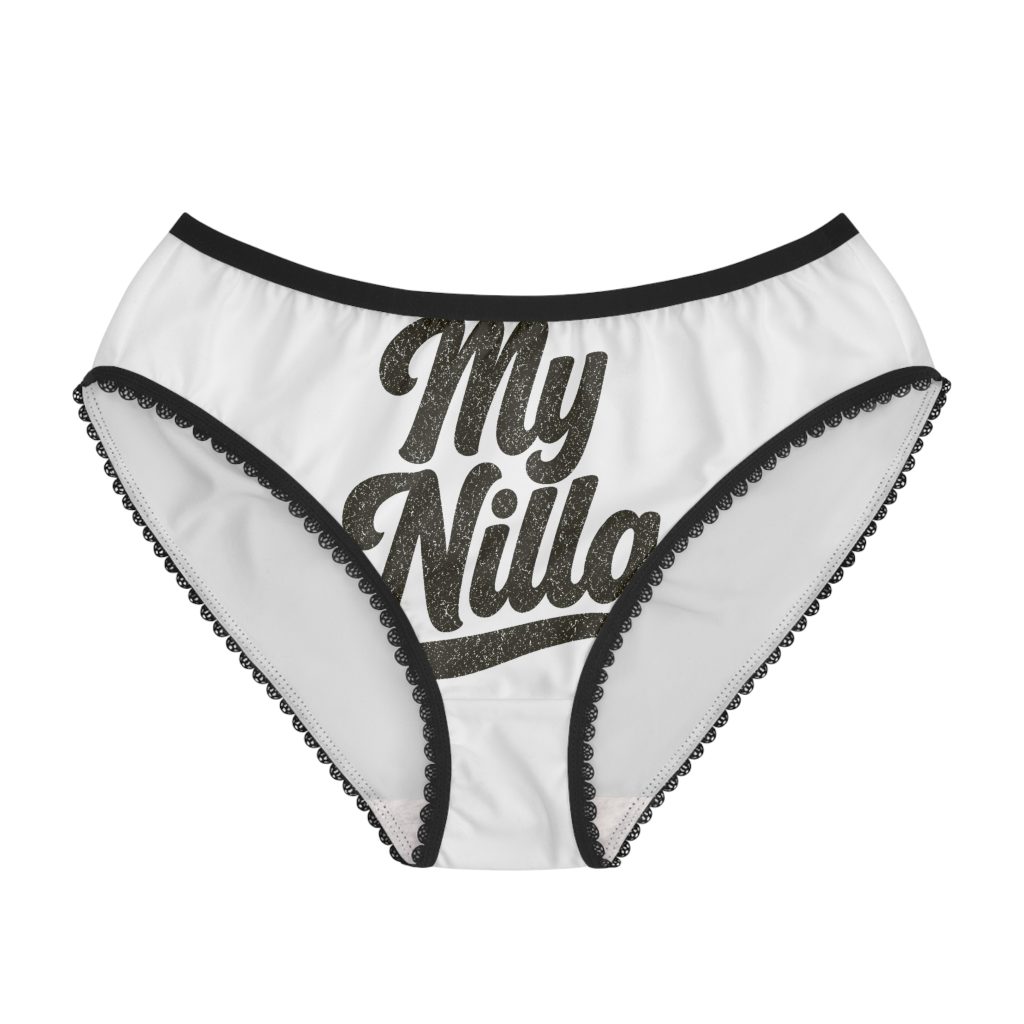 My Nilla Panties – Dark Print – White / Black Trim – product mockup