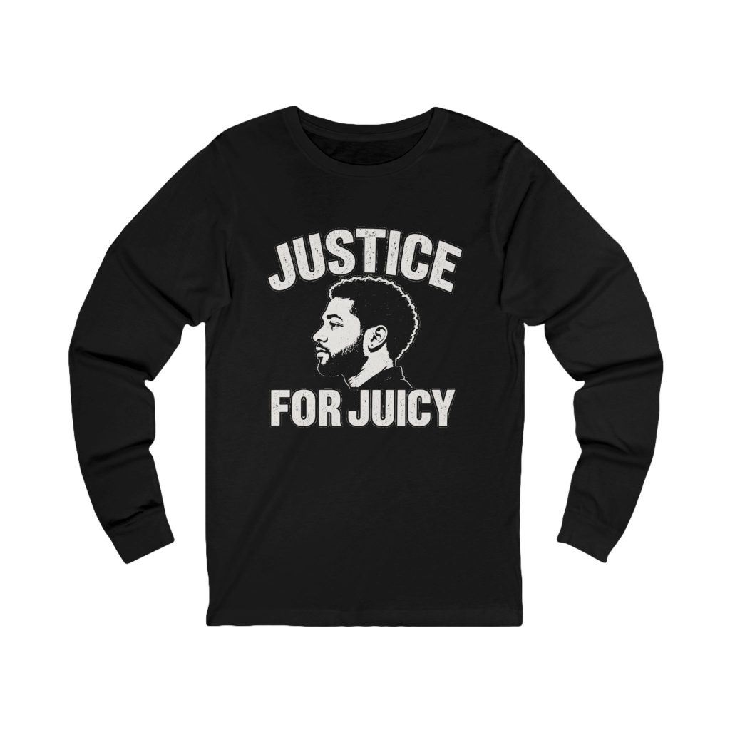 Justice for Juicy Long Sleeve Tee – Cream Print – Black – product mockup