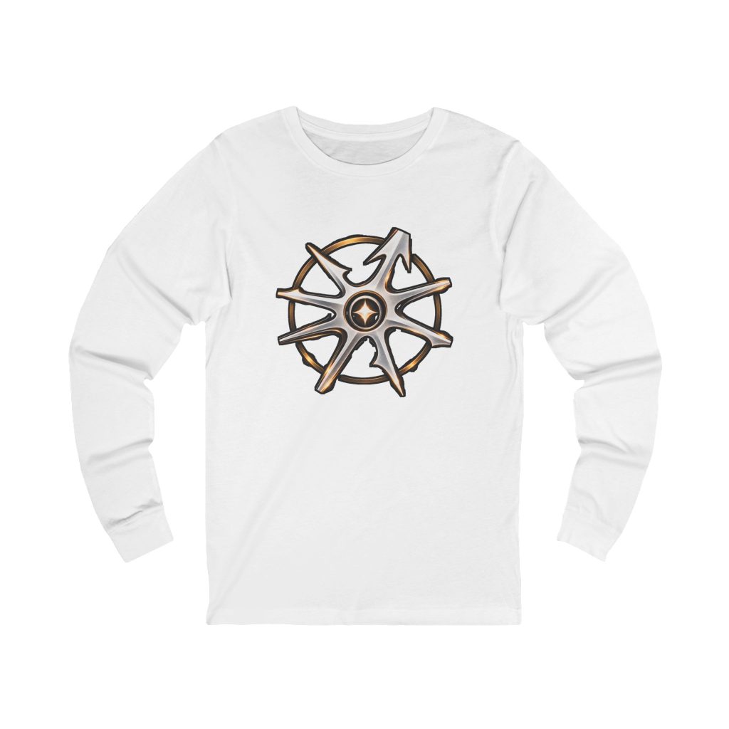 Disruptarian Compass Long Sleeve Tee – Dark Print – White – product mockup