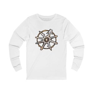 Disruptarian Compass Long Sleeve Tee – Dark Print – White – product mockup